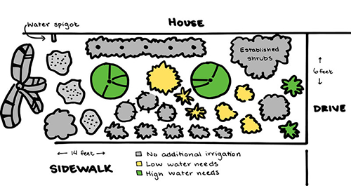 Handrawn diagram of an example garden