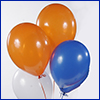 Balloons, two orange, one blue, and one white