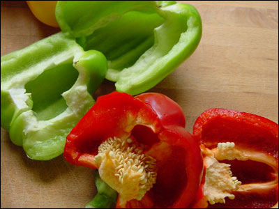 Bell peppers cut open
