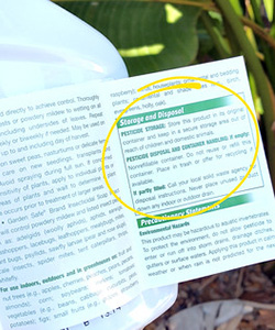 Highly detailed pamphlet attached to pesticide bottle