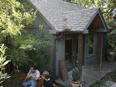 A slightly more elaborate shed with patio