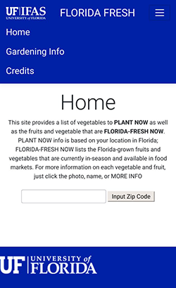 Screen shot of the Florida Fresh mobile web app