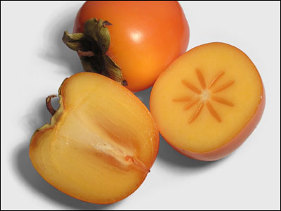 A persimmon cut open