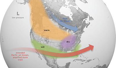 El Nino weather pattern on map