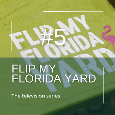 Lime green sign reading Flip My Florida Yard
