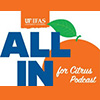 All in for Citrus podcast icon is orange and blue