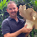 Professor Matt Smith holding a massive mushroom.