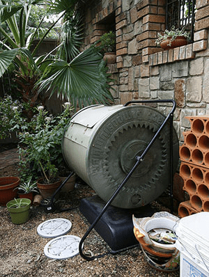 A traditional drum composter